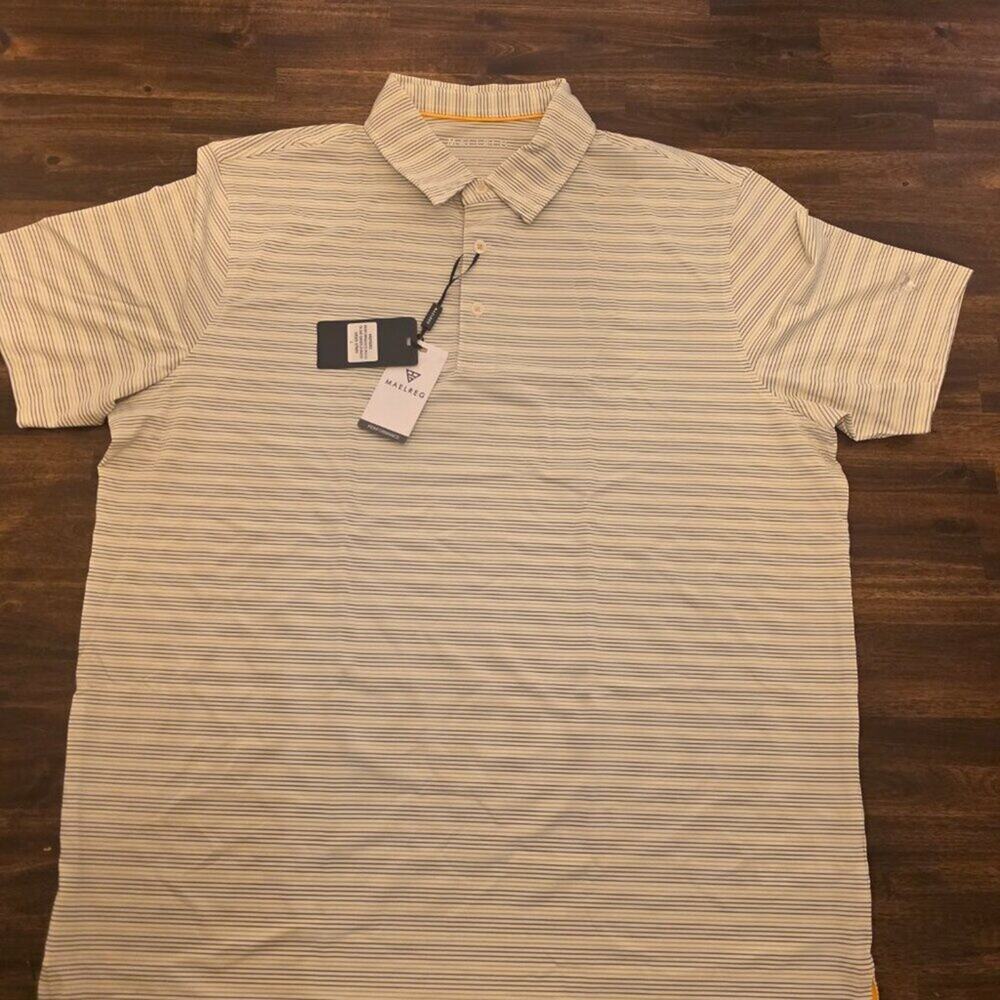 Maelreg Men's Golf Polo Shirt Large Olive Green Stripe Performance NWT